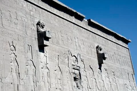 Dendera Egypt, ptolemaic temple dedicated to the goddess Hathor. Carvings on  Stock Photos