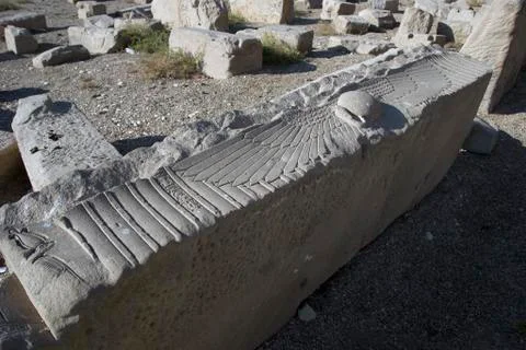 Dendera Egypt, ptolemaic temple dedicated to the goddess Hathor. A lintel sho Stock Photos