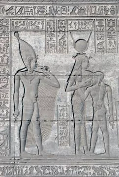 Dendera Egypt, ptolemaic temple dedicated to the goddess Hathor. Carvings on  Stock Photos