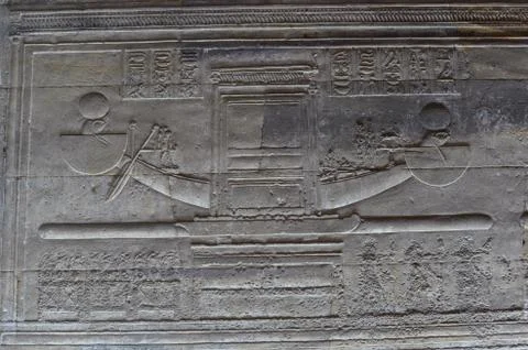 Dendera Egypt, ptolemaic temple dedicated to the goddess Hathor. Carvings on  Stock Photos