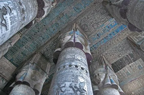 Dendera Egypt, ptolemaic temple dedicated to the goddess Hathor. The hypostyl Stock Photos