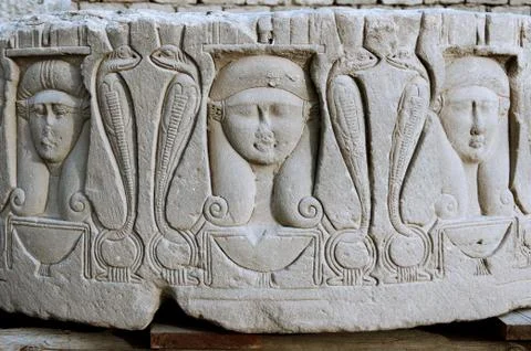 Dendera Egypt, ptolemaic temple dedicated to the goddess Hathor. A capital of Stock Photos
