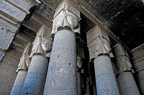 Dendera Egypt, temple dedicated to the goddess Hathor. View of hypostyle hall Stock Photos