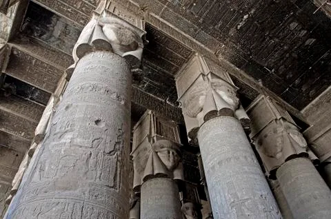 .Dendera Egypt, temple dedicated to the goddess Hathor.View of the hypostyle  Stock Photos