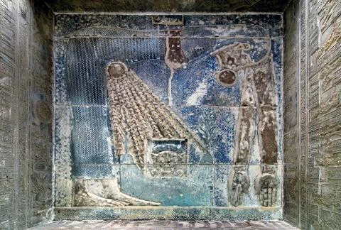 .Dendera Egypt, temple dedicated to the goddess Hathor. View of the hypostyle Stock Photos