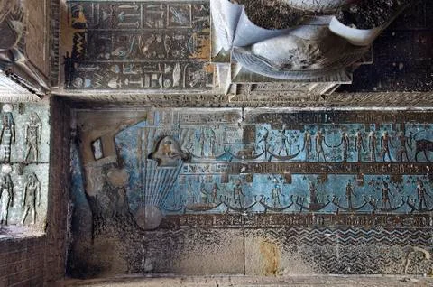 Dendera Egypt, temple dedicated to the goddess Hathor. View of the hypostyle  Stock Photos