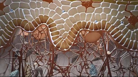 Dendritic cell presenting an antigen to T-lymphocytes. Stock Photos