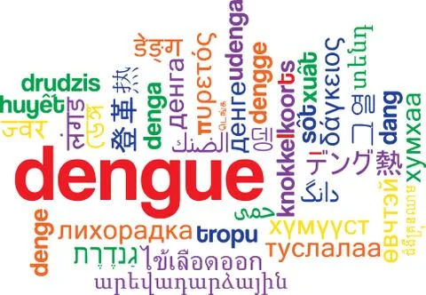 Dengue multilanguage wordcloud background concept Stock Illustration