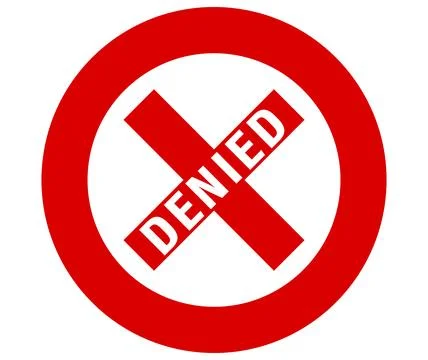 Denied sign with red text on white background Stock Illustration