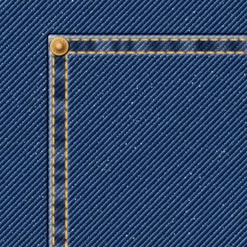 Denim blue jean textile pattern background with gold seams and brass pin ve.. Stock Illustration