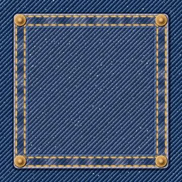 Denim blue jean textile pattern background with gold seams, crease and bras.. 스톡 일러스트