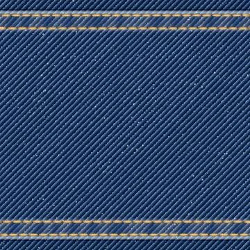 Denim blue jean textile pattern square background with gold seams and creas.. Stock Illustration