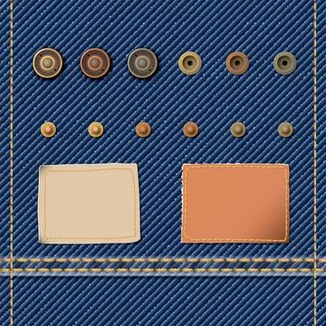 Denim blue jean textile pattern template with clothing accessory isolated e.. Ilustración de archivo