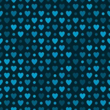 Denim blue seamless pattern featuring stylized light blue heart shapes Stock Illustration