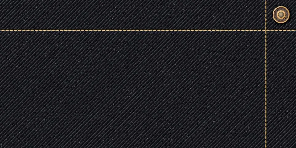 Denim jean textile pattern black color background with gold seams and brass.. Stock Illustration