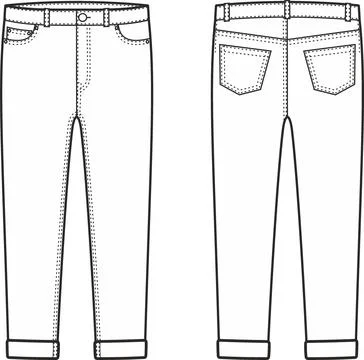 Denim pants. Front and back. Illustrazione stock