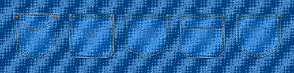 Denim patch pockets, design elements for jeans set Stock Illustration