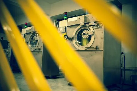 Denim Textile Industry  Frontal Loading Open Pocket Rotary Industrial Washing Stock Photos