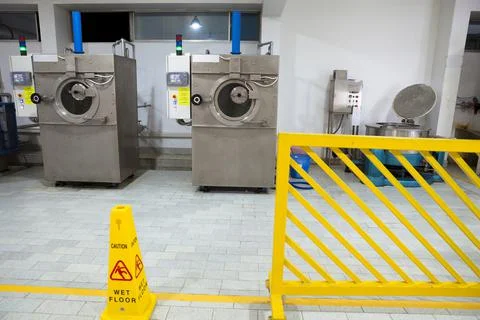 Denim Textile Industry  Frontal Loading Open Pocket Rotary Industrial Washing Stock Photos