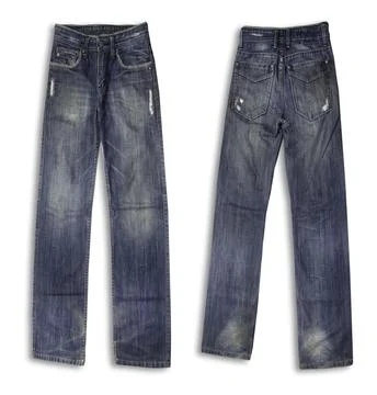 Denim texture in close up view with copy space isolate on white background .. Stock Photos