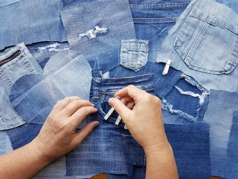 Denim Texture with Hands Stock Photos