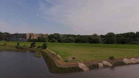 Denkort Bunker Valentin Drone 4K far shot from the waters Stockbeeldmateriaal 334232502