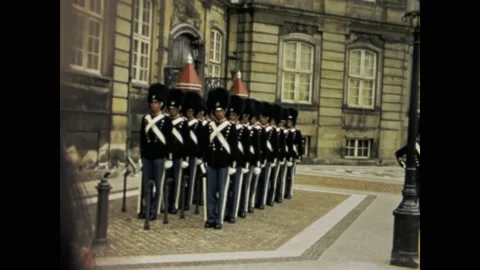 Denmark 1968, Danish Guard Marching in Square Stock Footage 232479322