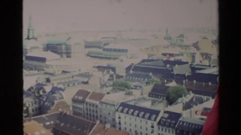 DENMARK-1982: Camera Pans Across To The Left Over The Scenery Of A European City Vídeo Stock 122958472