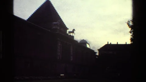DENMARK-1983: Monument Of A Devil Next To Big Buildings While Sunset Video stock 122971834