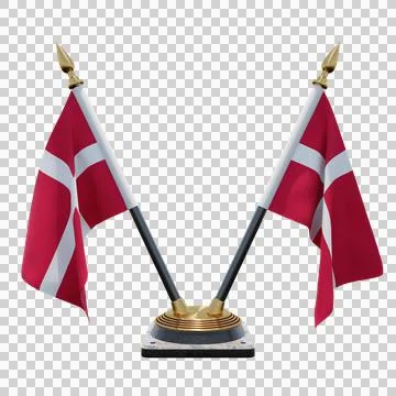 Denmark 3d illustration flag on pole. Wood flagpole Stock-Illustration