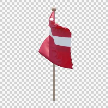 Denmark 3d illustration flag on pole. Wood flagpole Stock Illustration