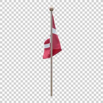 Denmark 3d illustration flag on pole. Wood flagpole Stock Illustration