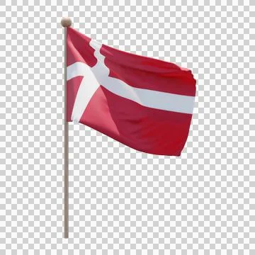 Denmark 3d illustration flag on pole. Wood flagpole Stock Illustration