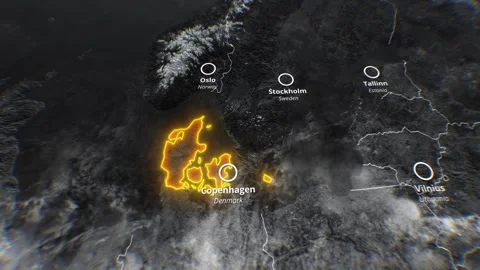 DENMARK 3D Map Neon Glow Animation 4K Stock Footage 335107299