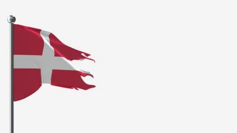 Denmark 3D tattered waving flag illustration on Flagpole. Perfect for backgro Illustrazione stock