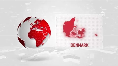 Denmark 4K Tech Map Beside Globe On White Background. Stock Footage 340465732