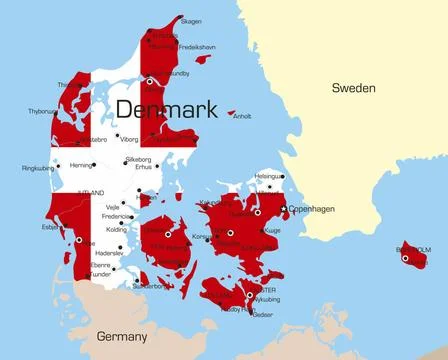Denmark Abstract vector color map of Denmark country coloured by national ... Stock Photos