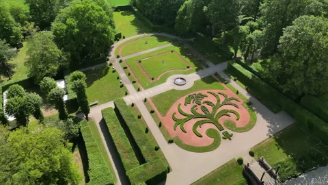Denmark: Aerial view of Egeskov Castle (Egeskov Slot), summer sunny day 스톡 동영상 269907658