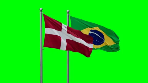 Denmark and Brazil flags Stock Footage 290034887
