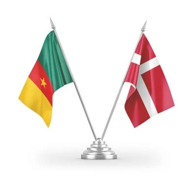 Denmark and Cameroon table flags isolated on white 3D rendering Stock Illustration