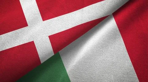 Denmark and Italy two flags textile cloth, fabric texture Stock Illustration