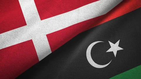 Denmark and Libya two flags textile cloth, fabric texture Stock Illustration