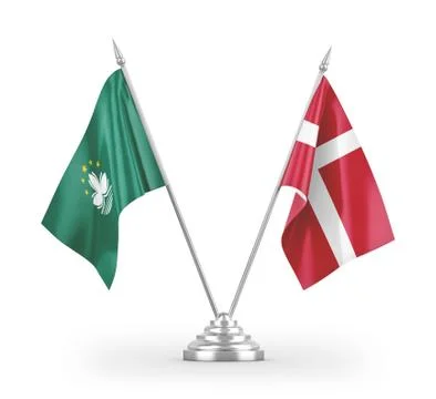 Denmark and Macau table flags isolated on white 3D rendering Stock Illustration