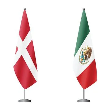 Denmark and Mexico flags on flagpoles for official ceremonies and meetings Stock Illustration