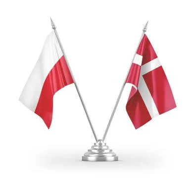 Denmark and Poland table flags isolated on white 3D rendering Stock Illustration