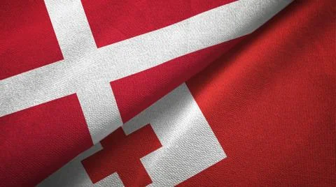 Denmark and Tonga two flags textile cloth, fabric texture Stock Illustration