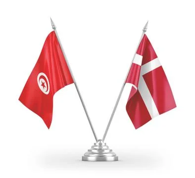 Denmark and Tunisia table flags isolated on white 3D rendering Stock Illustration