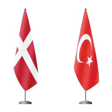 Denmark and Turkey flags on flagpoles for official ceremonies and meetings Stock Illustration