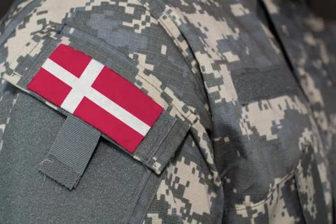 Denmark army uniform patch flag on soldiers arm. Military Concept Stock Illustration