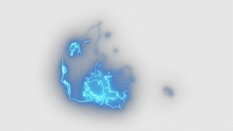 Denmark Blue Neon Country Map Seamless Loop Transparent Alpha Background 4K Vídeo Stock 335967288